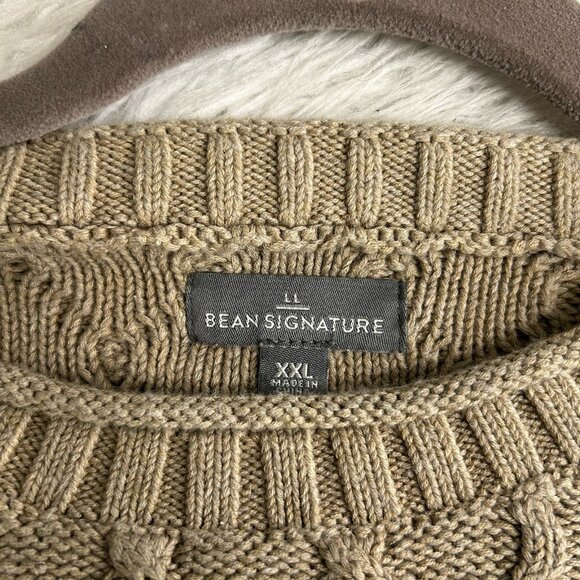 LL Bean Signature Men’s XXL Sweater Striped Cable Knit Red Beige Cotton Linen - Picture 7 of 10